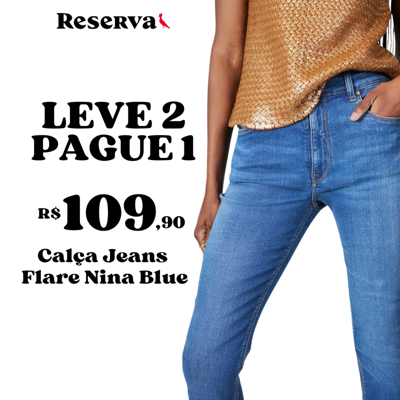 LEVE 2 PAGUE 1 - Calça Jeans Flare Nina Blue High